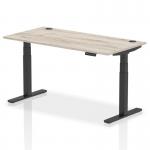 Air 1600 x 800mm Height Adjustable Office Desk Grey Oak Top Cable Ports Black Leg HA01251