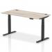 Air 1600 x 800mm Height Adjustable Office Desk Grey Oak Top Cable Ports Black Leg HA01251