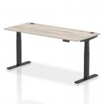 Air 1800 x 800mm Height Adjustable Office Desk Grey Oak Top Cable Ports Black Leg HA01252