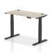 Air 1200 x 600mm Height Adjustable Office Desk Grey Oak Top Cable Ports Black Leg HA01253