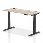 Air 1400 x 600mm Height Adjustable Office Desk Grey Oak Top Cable Ports Black Leg HA01254