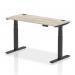 Air 1400 x 600mm Height Adjustable Office Desk Grey Oak Top Cable Ports Black Leg HA01254