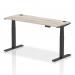 Air 1600 x 600mm Height Adjustable Office Desk Grey Oak Top Cable Ports Black Leg HA01255