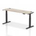 Air 1800 x 600mm Height Adjustable Office Desk Grey Oak Top Cable Ports Black Leg HA01256