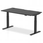 Air Black Series 1600 x 800mm Height Adjustable Office Desk Black Top with Cable Ports Black Leg HA01259