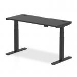 Air Black Series 1400 x 600mm Height Adjustable Office Desk Black Top with Cable Ports Black Leg HA01262