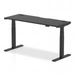 Air Black Series 1600 x 600mm Height Adjustable Office Desk Black Top with Cable Ports Black Leg HA01263