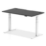 Air Black Series 1400 x 800mm Height Adjustable Office Desk Black Top with Cable Ports White Leg HA01266
