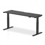 Air Black Series 1600 x 800mm Height Adjustable Desk Black Top with Cable Ports White Leg
