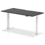 Air Black Series 1600 x 800mm Height Adjustable Office Desk Black Top with Cable Ports White Leg HA01267