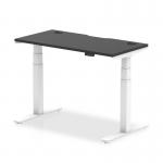 Air Black Series 1200 x 600mm Height Adjustable Desk Black Top with Cable Ports White Leg