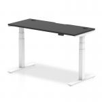 Air Black Series 1400 x 600mm Height Adjustable Office Desk Black Top with Cable Ports White Leg HA01270