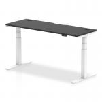Air Black Series 1600 x 600mm Height Adjustable Desk Black Top with Cable Ports White Leg