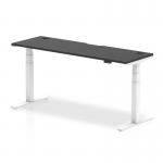 Air Black Series 1800 x 600mm Height Adjustable Desk Black Top with Cable Ports White Leg