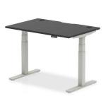 Air Black Series 1200 x 800mm Height Adjustable Office Desk Black Top with Cable Ports Silver Leg HA01273