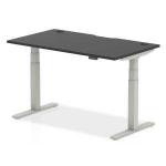 Air Black Series 1400 x 800mm Height Adjustable Office Desk Black Top with Cable Ports Silver Leg HA01274