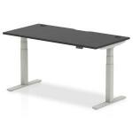 Air Black Series 1600 x 800mm Height Adjustable Office Desk Black Top with Cable Ports Silver Leg HA01275