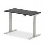 Air Black Series 1200 x 600mm Height Adjustable Desk Black Top with Cable Ports Silver Leg