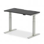 Air Black Series 1200 x 600mm Height Adjustable Office Desk Black Top with Cable Ports Silver Leg HA01277