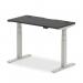 Air Black Series 1200 x 600mm Height Adjustable Desk Black Top with Cable Ports Silver Leg HA01277