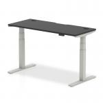 Air Black Series 1400 x 600mm Height Adjustable Office Desk Black Top with Cable Ports Silver Leg HA01278