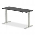 Air Black Series 1600 x 600mm Height Adjustable Desk Black Top with Cable Ports Silver Leg