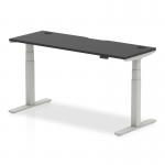 Air Black Series 1600 x 600mm Height Adjustable Office Desk Black Top with Cable Ports Silver Leg HA01279