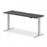 Air Black Series 1800 x 600mm Height Adjustable Desk Black Top with Cable Ports Silver Leg