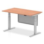 Air Modesty 1400 x 800mm Height Adjustable Office Desk Beech Top Silver Leg With Silver Steel Modesty Panel HA01282