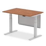 Air Modesty 1200 x 800mm Height Adjustable Office Desk Walnut Top Silver Leg With Silver Steel Modesty Panel HA01285