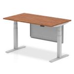 Air Modesty 1400 x 800mm Height Adjustable Office Desk Walnut Top Silver Leg With Silver Steel Modesty Panel HA01286