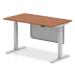 Air 1400 x 800mm Height Adjustable Desk Walnut Top Silver Leg With Silver Steel Modesty Panel HA01286