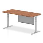 Air Modesty 1800 x 800mm Height Adjustable Office Desk Walnut Top Silver Leg With Silver Steel Modesty Panel HA01288