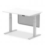 Air Modesty 1200 x 800mm Height Adjustable Office Desk White Top Silver Leg With Silver Steel Modesty Panel HA01289