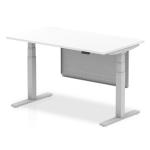 Air Modesty 1400 x 800mm Height Adjustable Office Desk White Top Silver Leg With Silver Steel Modesty Panel HA01290