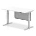 Air 1400 x 800mm Height Adjustable Desk White Top Silver Leg With Silver Steel Modesty Panel HA01290