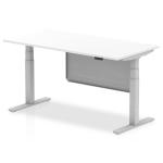 Air Modesty 1600 x 800mm Height Adjustable Office Desk White Top Silver Leg With Silver Steel Modesty Panel HA01291