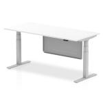 Air Modesty 1800 x 800mm Height Adjustable Office Desk White Top Silver Leg With Silver Steel Modesty Panel HA01292