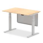Air Modesty 1200 x 800mm Height Adjustable Office Desk Maple Top Silver Leg With Silver Steel Modesty Panel HA01293