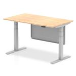 Air Modesty 1400 x 800mm Height Adjustable Office Desk Maple Top Silver Leg With Silver Steel Modesty Panel HA01294