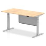 Air Modesty 1600 x 800mm Height Adjustable Office Desk Maple Top Silver Leg With Silver Steel Modesty Panel HA01295