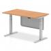 Air Modesty 1400 x 800mm Height Adjustable Office Desk Oak Top Silver Leg With Silver Steel Modesty Panel HA01298