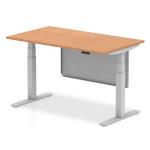 Air Modesty 1400 x 800mm Height Adjustable Office Desk Oak Top Silver Leg With Silver Steel Modesty Panel HA01298