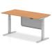 Air 1600 x 800mm Height Adjustable Desk Oak Top Silver Leg With Silver Steel Modesty Panel HA01299