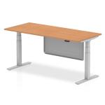 Air Modesty 1800 x 800mm Height Adjustable Office Desk Oak Top Silver Leg With Silver Steel Modesty Panel HA01300