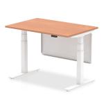 Air Modesty 1200 x 800mm Height Adjustable Office Desk Beech Top White Leg With White Steel Modesty Panel HA01301