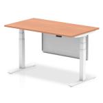 Air Modesty 1400 x 800mm Height Adjustable Office Desk Beech Top White Leg With White Steel Modesty Panel HA01302