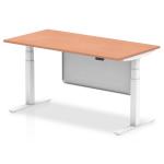 Air Modesty 1600 x 800mm Height Adjustable Office Desk Beech Top White Leg With White Steel Modesty Panel HA01303