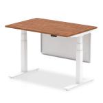 Air Modesty 1200 x 800mm Height Adjustable Office Desk Walnut Top White Leg With White Steel Modesty Panel HA01305