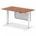 Air Modesty 1400 x 800mm Height Adjustable Office Desk Walnut Top White Leg With White Steel Modesty Panel HA01306